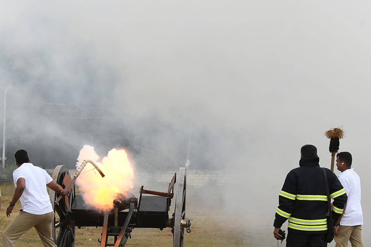 canon shots fired in the presence of Dasara elephants