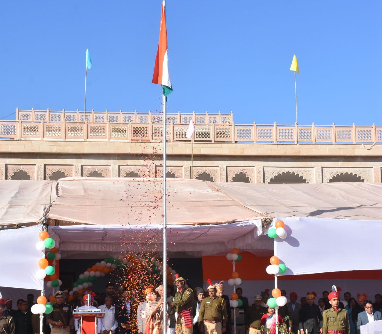 Tricolor of Republic hoisted with pride, salute of march past