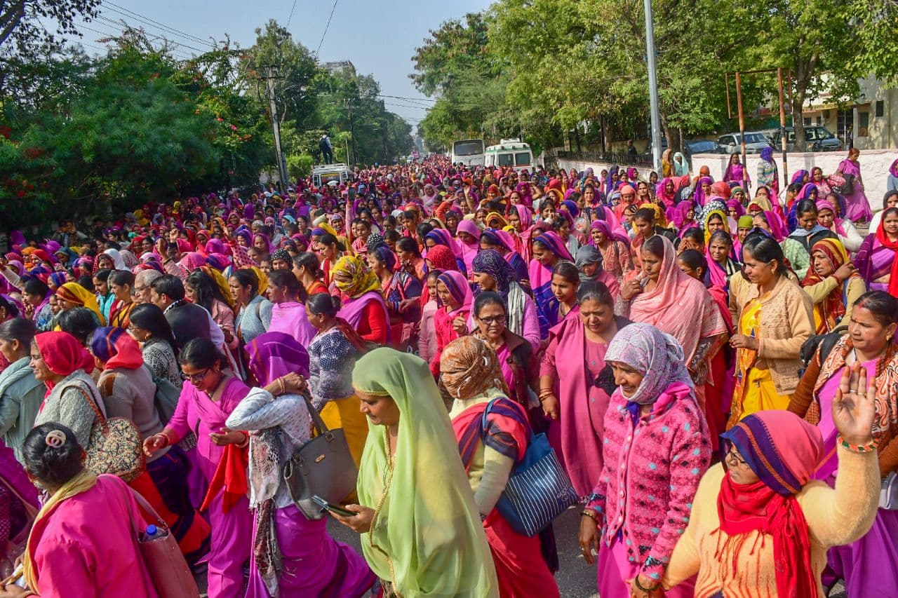 Anganbadi workers protest 